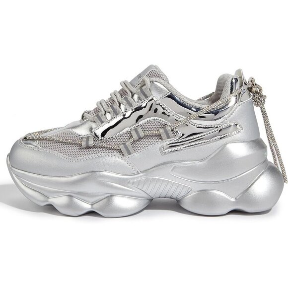 Shoes - Women's 90s Chunky Sneakers Rope Platform Casual Thick Rave Walking Shoes Silver